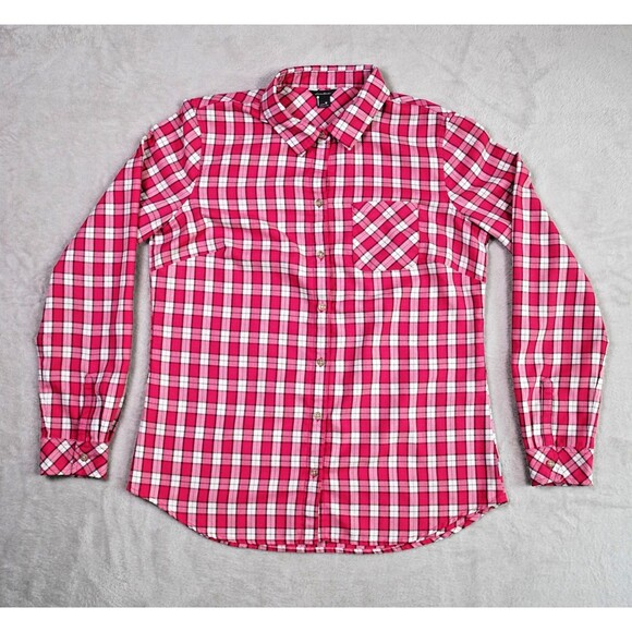 Eddie Bauer Pink Plaid Button Down Blouse Women's Size M - Picture 1 of 9